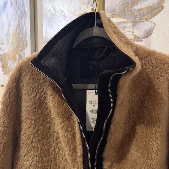 NWT Zara | ZW COLLECTION FAUX SHEARLING DOUBLE-FACED Tan Teddy Jacket for Women - Picture 13 of 17